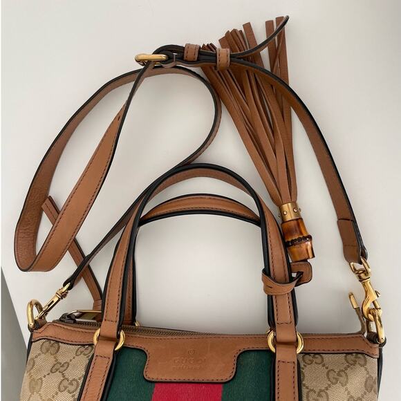 Gucci Rania Monogram GG Web Convertible Top Handle Shoulder Bag Leather Canvas - Picture 11 of 16